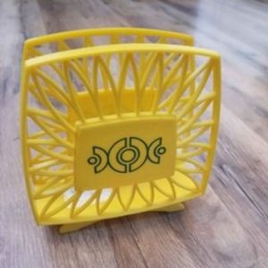 Vintage plastic napkin holder Yellow And Green Geometric Design